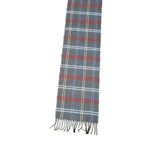 DNY Adult Softer than Cashmere Gray/Red Plaid w Fringe 12" x 66" EUC